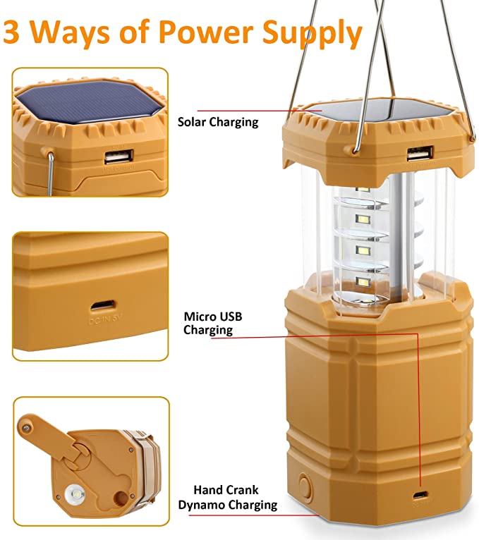Lanterne solaire à manivelle de camping, lampe de poche LED ultra lumineuse portable, 30 à 35 heures d'autonomie, chargeur USB, banque d'alimentation 3000 mAh, lanterne électronique extérieure, lecture de randonnée, urgence