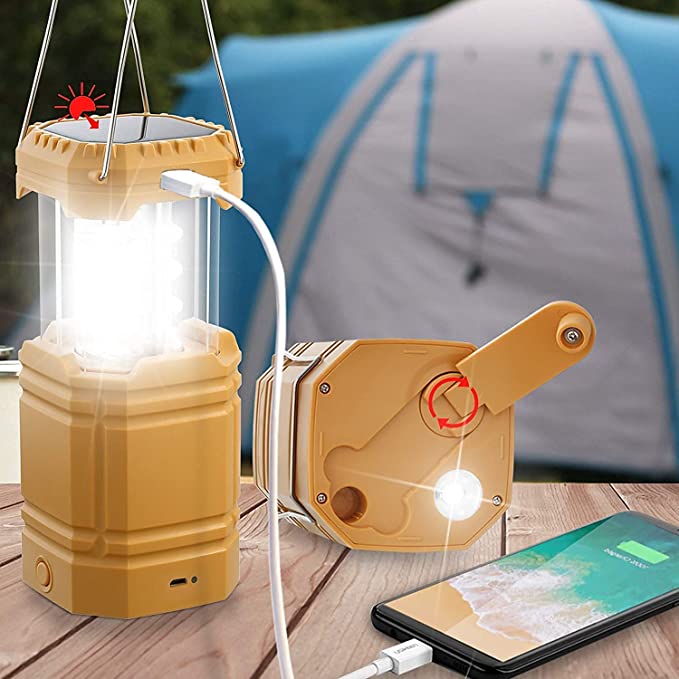 Lanterne solaire à manivelle de camping, lampe de poche LED ultra lumineuse portable, 30 à 35 heures d'autonomie, chargeur USB, banque d'alimentation 3000 mAh, lanterne électronique extérieure, lecture de randonnée, urgence