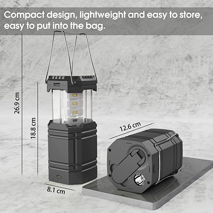 Lanterne solaire à manivelle de camping, lampe de poche LED ultra lumineuse portable, 30 à 35 heures d'autonomie, chargeur USB, banque d'alimentation 3000 mAh, lanterne électronique extérieure, lecture de randonnée, urgence