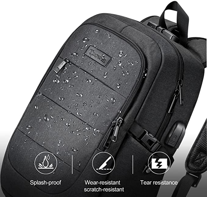 Sac à dos pour ordinateur portable homme résistant à l'eau antivol école Uni sac à dos avec port de charge USB et serrure 14/15,6 pouces sac pour ordinateur portable pour femmes garçons loisirs travail voyage sac à dos noir