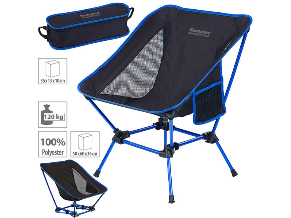 Chaise de camping - chaise pliante avec 2 hauteurs d'assise - légère, jusqu'à 120 kg