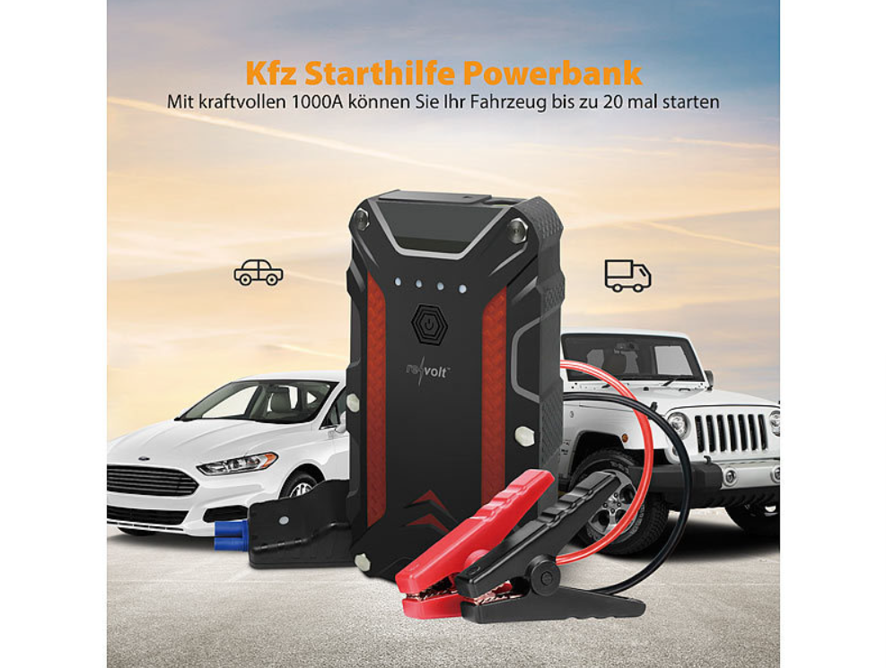 2 in 1: powerbank en auto-jumpstarter - 12 Ah - 1.200 A - krachtcentrale - noodstroom - noodstarter - autostarter - auto-jumpstarter - jumpstarter - noodjumpstarter - Autostark - noodstroomvoorziening