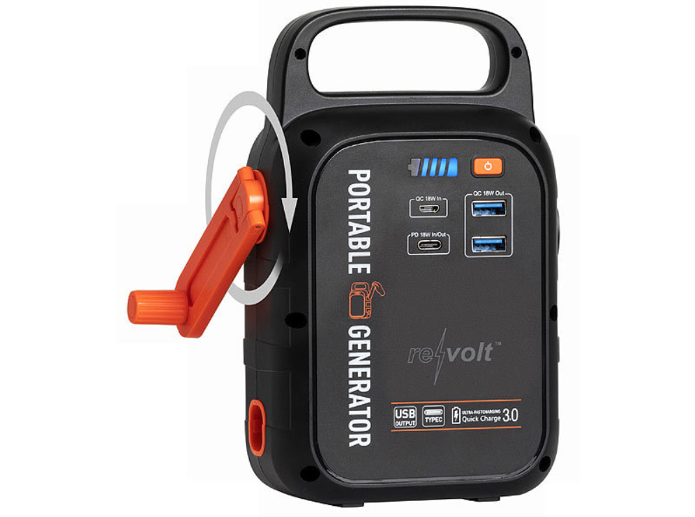 Slingerpowerbank en zaklamp - noodstroomvoorziening - dynamokrachtcentrale - 18 W - 22,5 Ah - snelladen - stroomafgifte - noodstroombank - noodverlichting/noodlamp - noodstroomvoorziening/stroomvoorziening