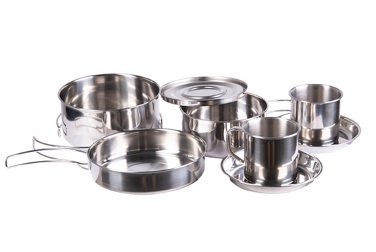 Set de cuisine Stahl / Steel 8 pièces. y compris casseroles, poêles, assiettes, tasses