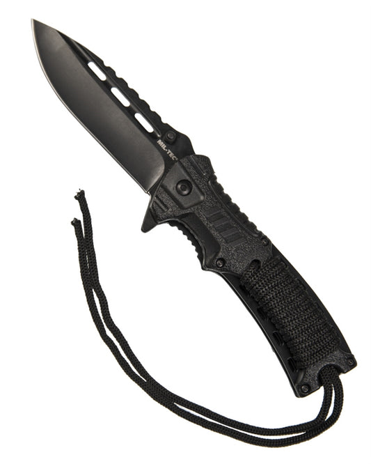 Couteau à une main avec allume-feu et paracorde noir