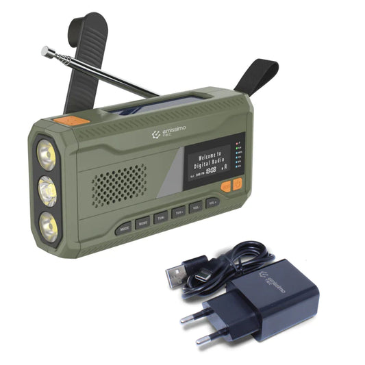 ACE mini-noodradio met DAB+, slinger en zonne-energie, powerbank, zaklamp en USB-C poort
