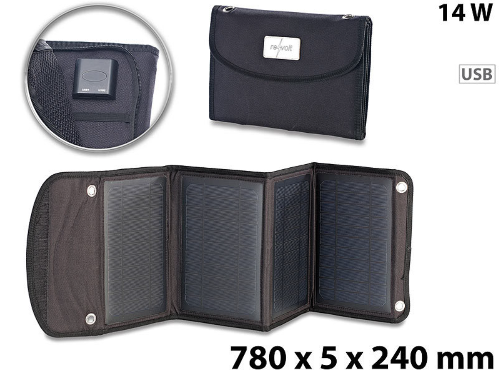Panneau solaire pliable avec fonction de charge - 2 x port USB - 14W - power bank/power station