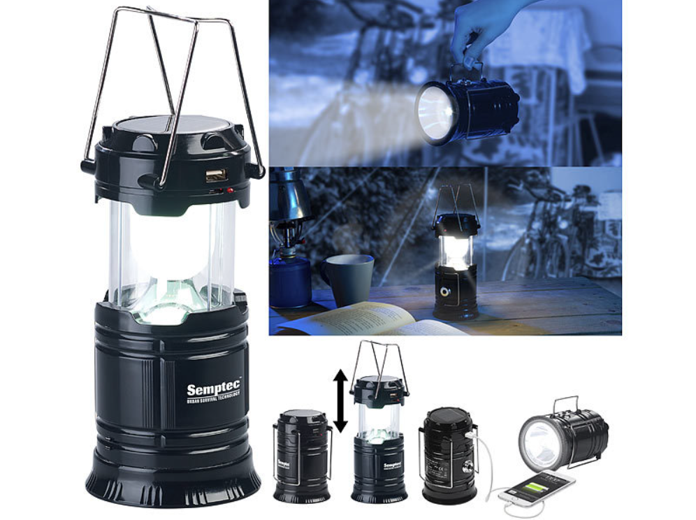Lampe 3 en 1 - lampe de secours - lampe solaire/LED - 80 lumens - lanterne de camping - source d'alimentation de secours - lampe avec fonction de banque d'alimentation - alimentation de secours - chargeur de secours