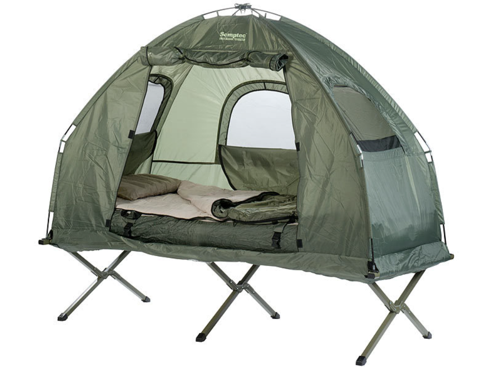 Tente 4 en 1 comprenant lit de camp, sac de couchage d'hiver, matelas et protection solaire - provisions d'urgence - tente d'urgence - matériel de camping/camping