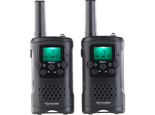 Talkie Walkie - lot de 2 - radio - radio d'urgence avec portée de 10 km - appareil PMR avec VOX - lampe de poche LED intégrée - communication d'urgence - appareil de communication