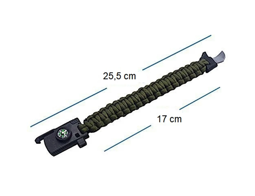Multifunctionele noodarmband met mes, fluitje, kompas en vuursteen - overlevingsarmband - noodarmband - noodoriëntatie/noodbrand - buitenarmband - zwart