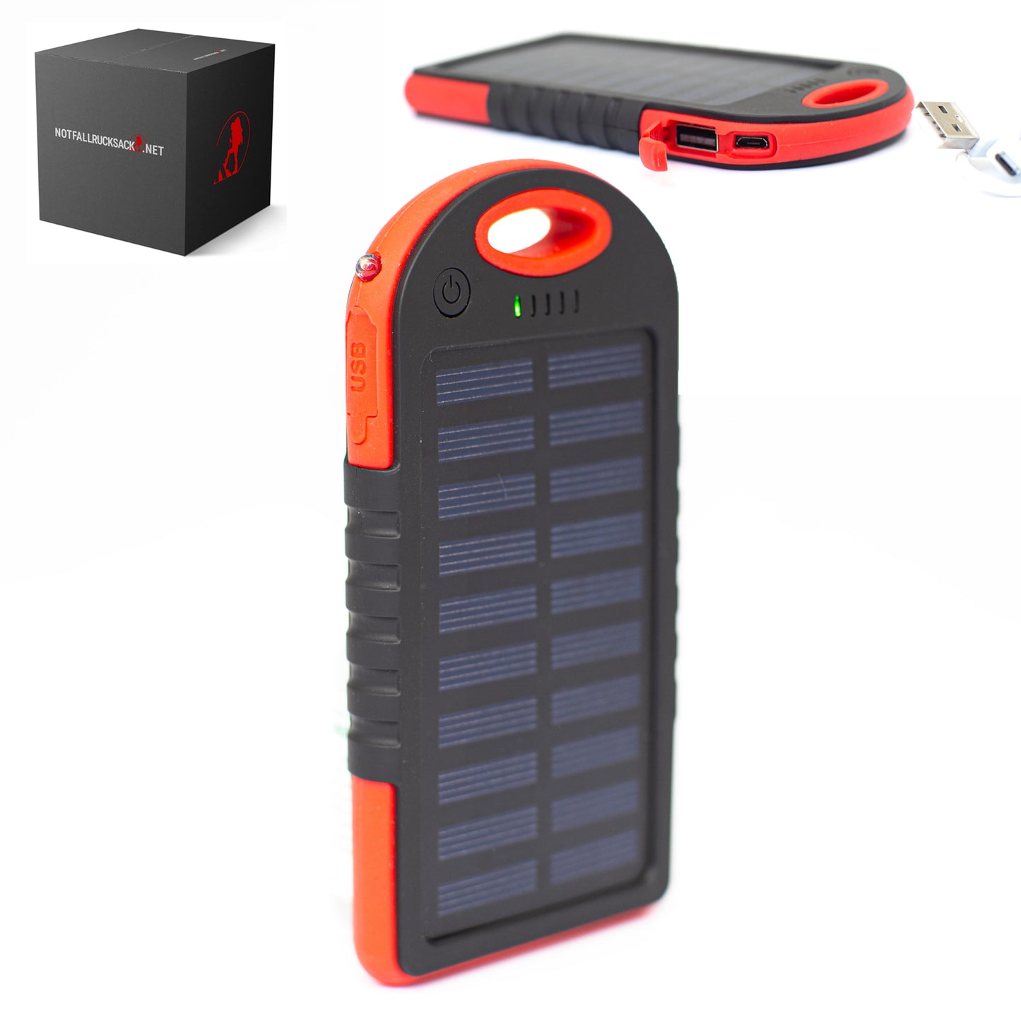 Solar Powerbank Premium zonnepaneel met powerbank, lamp en 2x USB out - noodstroom direct opladen met de zon